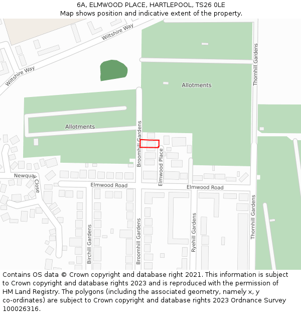 6A, ELMWOOD PLACE, HARTLEPOOL, TS26 0LE: Location map and indicative extent of plot