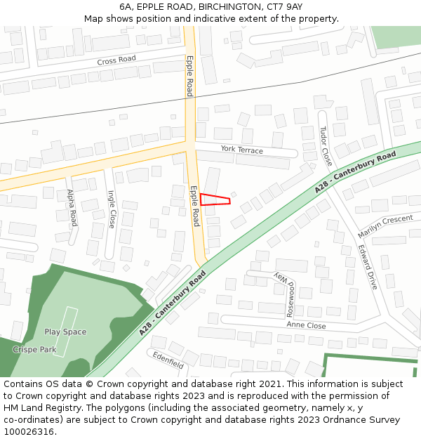 6A, EPPLE ROAD, BIRCHINGTON, CT7 9AY: Location map and indicative extent of plot