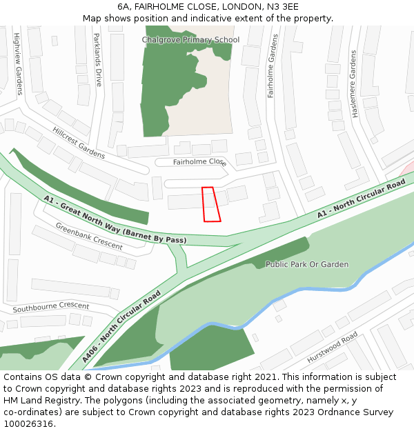 6A, FAIRHOLME CLOSE, LONDON, N3 3EE: Location map and indicative extent of plot