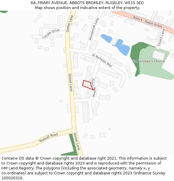 6A, FRIARY AVENUE, ABBOTS BROMLEY, RUGELEY, WS15 3ED: Location map and indicative extent of plot