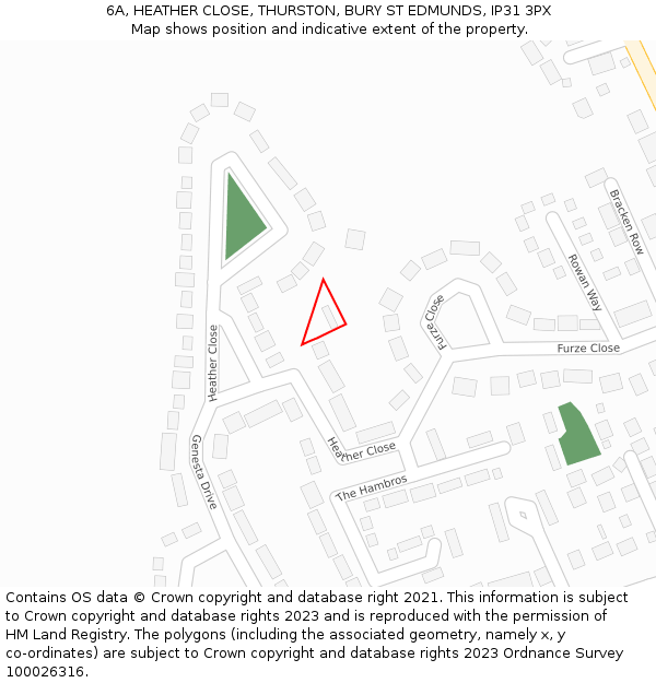 6A, HEATHER CLOSE, THURSTON, BURY ST EDMUNDS, IP31 3PX: Location map and indicative extent of plot