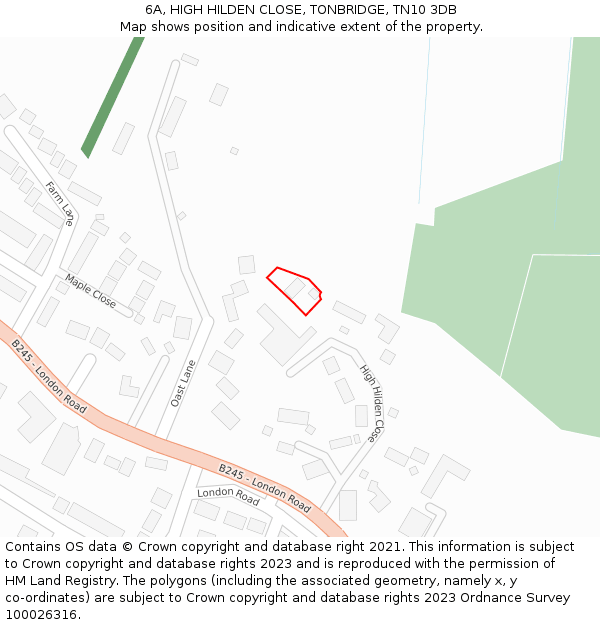 6A, HIGH HILDEN CLOSE, TONBRIDGE, TN10 3DB: Location map and indicative extent of plot