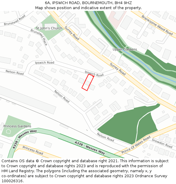 6A, IPSWICH ROAD, BOURNEMOUTH, BH4 9HZ: Location map and indicative extent of plot