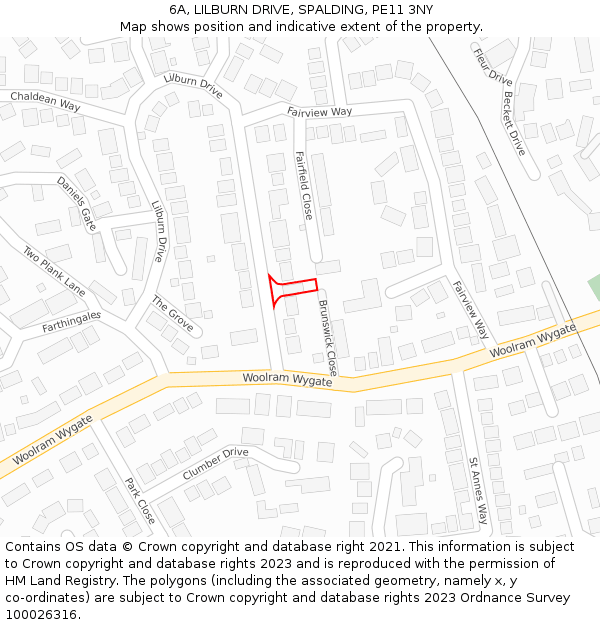 6A, LILBURN DRIVE, SPALDING, PE11 3NY: Location map and indicative extent of plot