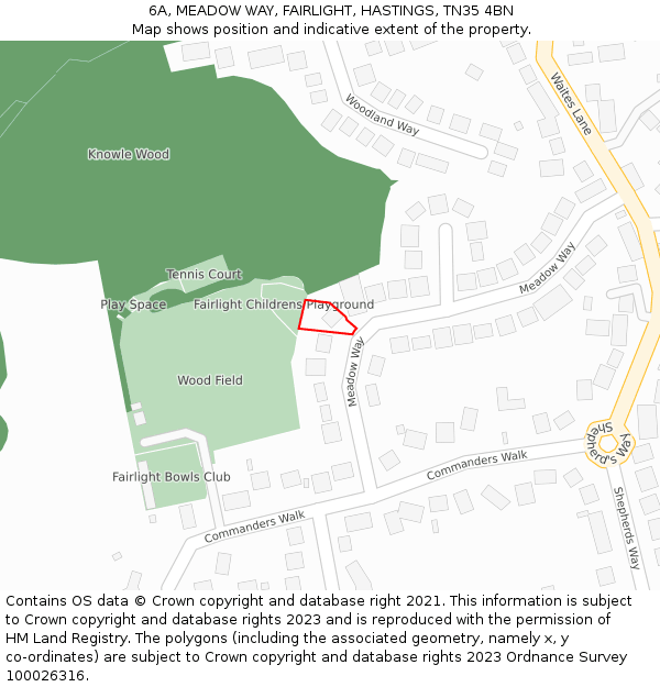 6A, MEADOW WAY, FAIRLIGHT, HASTINGS, TN35 4BN: Location map and indicative extent of plot