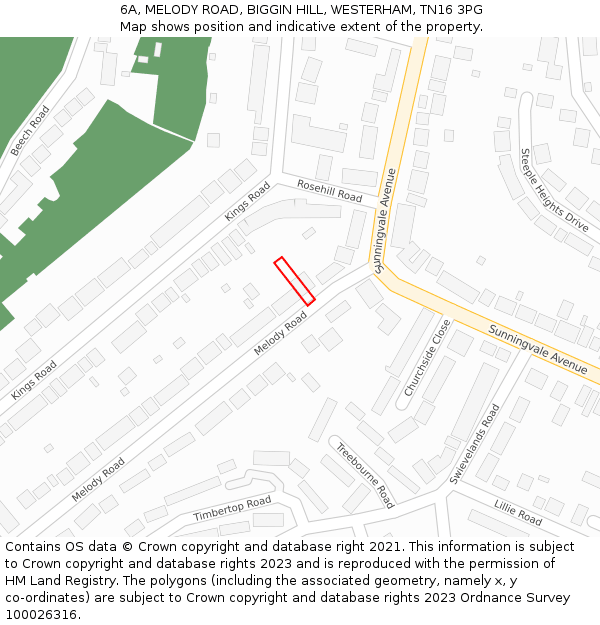 6A, MELODY ROAD, BIGGIN HILL, WESTERHAM, TN16 3PG: Location map and indicative extent of plot