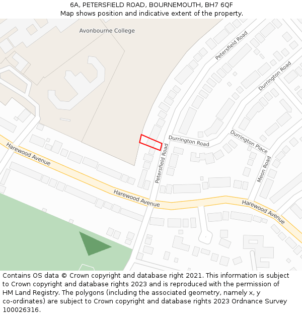 6A, PETERSFIELD ROAD, BOURNEMOUTH, BH7 6QF: Location map and indicative extent of plot