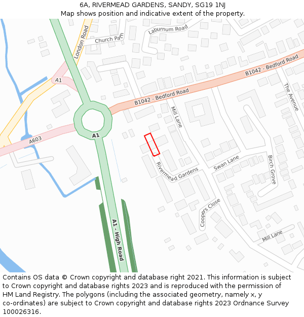 6A, RIVERMEAD GARDENS, SANDY, SG19 1NJ: Location map and indicative extent of plot