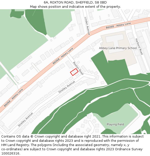 6A, ROXTON ROAD, SHEFFIELD, S8 0BD: Location map and indicative extent of plot