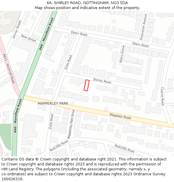 6A, SHIRLEY ROAD, NOTTINGHAM, NG3 5DA: Location map and indicative extent of plot