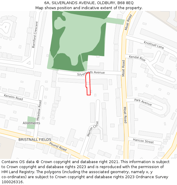 6A, SILVERLANDS AVENUE, OLDBURY, B68 8EQ: Location map and indicative extent of plot