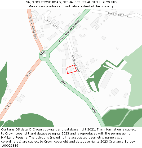 6A, SINGLEROSE ROAD, STENALEES, ST AUSTELL, PL26 8TD: Location map and indicative extent of plot