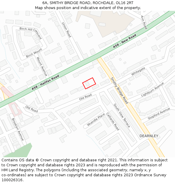 6A, SMITHY BRIDGE ROAD, ROCHDALE, OL16 2RT: Location map and indicative extent of plot