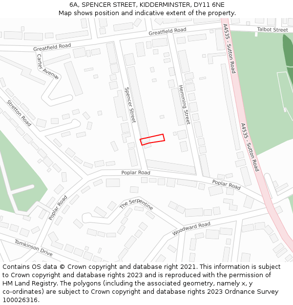 6A, SPENCER STREET, KIDDERMINSTER, DY11 6NE: Location map and indicative extent of plot