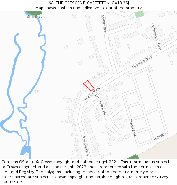 6A, THE CRESCENT, CARTERTON, OX18 3SJ: Location map and indicative extent of plot