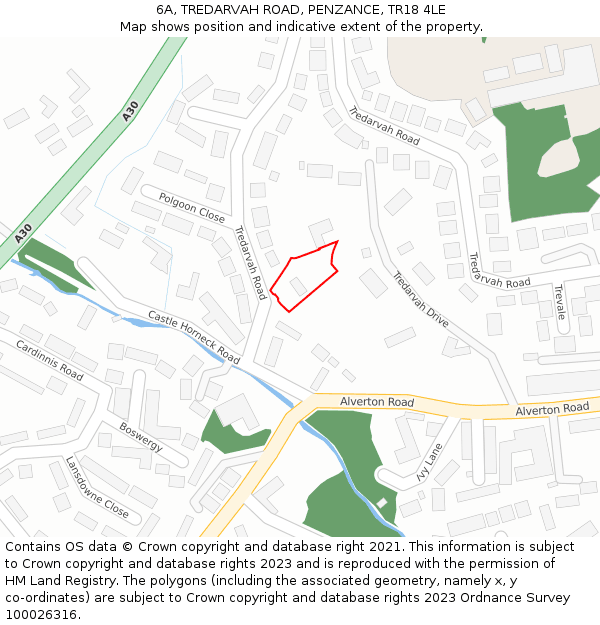 6A, TREDARVAH ROAD, PENZANCE, TR18 4LE: Location map and indicative extent of plot