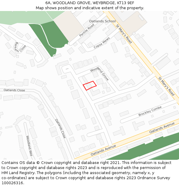 6A, WOODLAND GROVE, WEYBRIDGE, KT13 9EF: Location map and indicative extent of plot