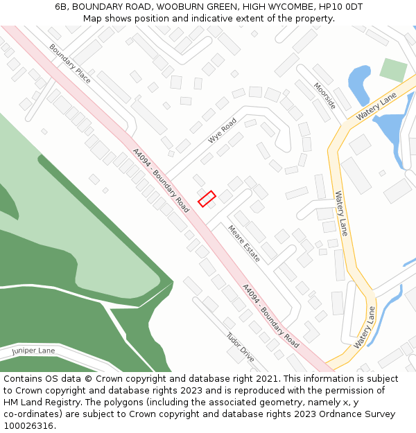 6B, BOUNDARY ROAD, WOOBURN GREEN, HIGH WYCOMBE, HP10 0DT: Location map and indicative extent of plot