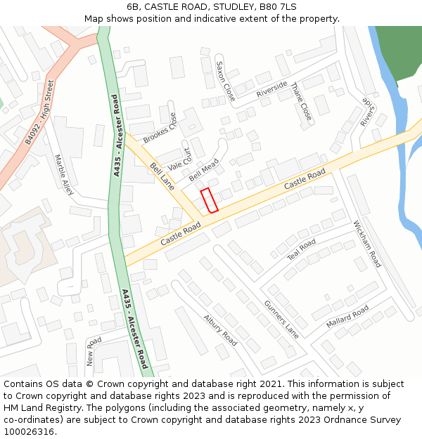 6B, CASTLE ROAD, STUDLEY, B80 7LS: Location map and indicative extent of plot