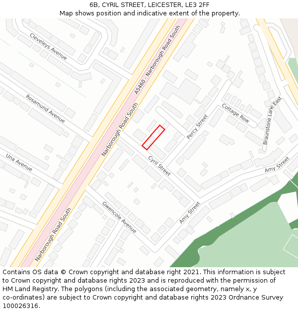 6B, CYRIL STREET, LEICESTER, LE3 2FF: Location map and indicative extent of plot
