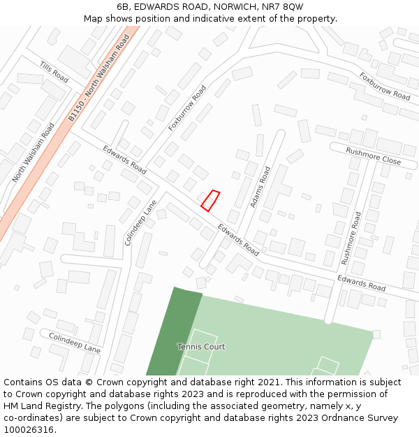 6B, EDWARDS ROAD, NORWICH, NR7 8QW: Location map and indicative extent of plot