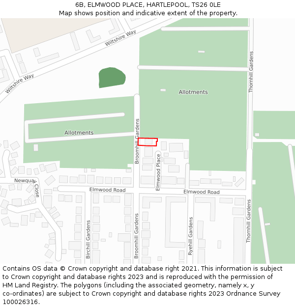 6B, ELMWOOD PLACE, HARTLEPOOL, TS26 0LE: Location map and indicative extent of plot