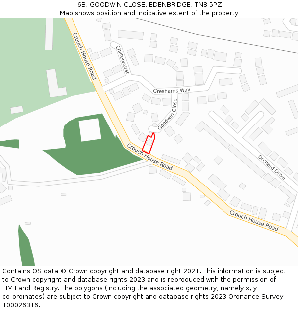 6B, GOODWIN CLOSE, EDENBRIDGE, TN8 5PZ: Location map and indicative extent of plot