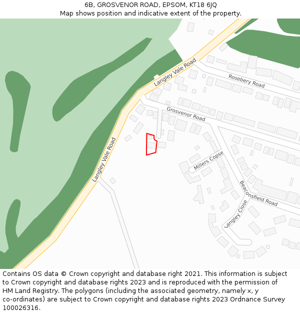 6B, GROSVENOR ROAD, EPSOM, KT18 6JQ: Location map and indicative extent of plot
