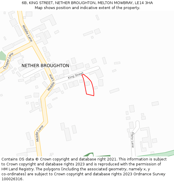 6B, KING STREET, NETHER BROUGHTON, MELTON MOWBRAY, LE14 3HA: Location map and indicative extent of plot