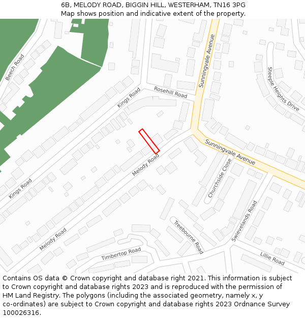 6B, MELODY ROAD, BIGGIN HILL, WESTERHAM, TN16 3PG: Location map and indicative extent of plot