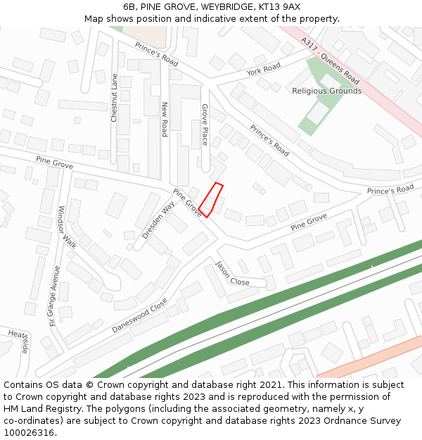 6B, PINE GROVE, WEYBRIDGE, KT13 9AX: Location map and indicative extent of plot