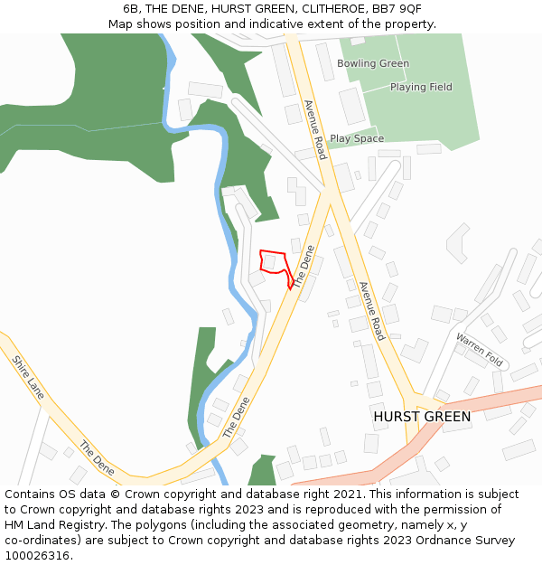 6B, THE DENE, HURST GREEN, CLITHEROE, BB7 9QF: Location map and indicative extent of plot