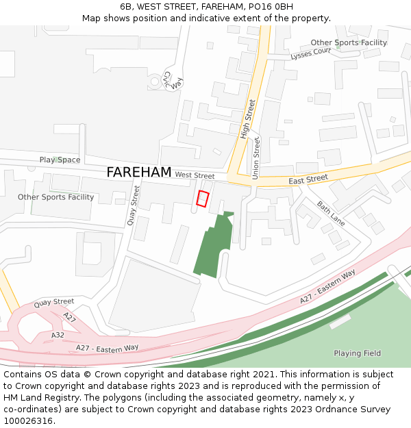 6B, WEST STREET, FAREHAM, PO16 0BH: Location map and indicative extent of plot