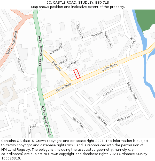 6C, CASTLE ROAD, STUDLEY, B80 7LS: Location map and indicative extent of plot