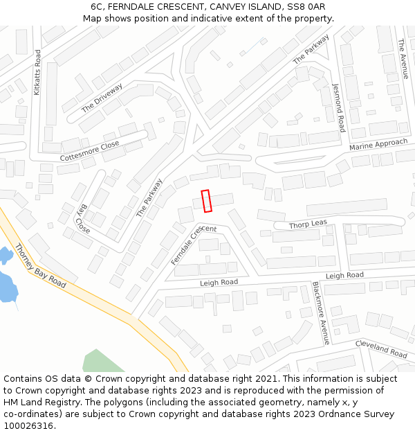 6C, FERNDALE CRESCENT, CANVEY ISLAND, SS8 0AR: Location map and indicative extent of plot