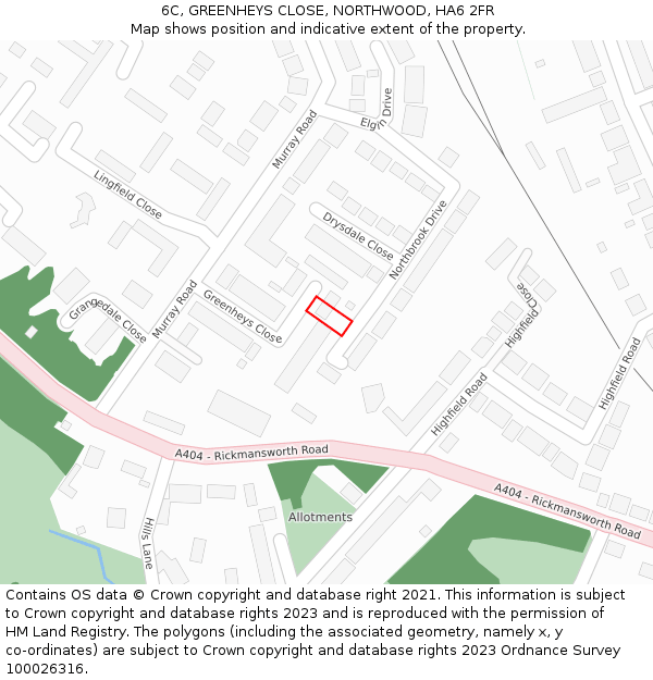 6C, GREENHEYS CLOSE, NORTHWOOD, HA6 2FR: Location map and indicative extent of plot