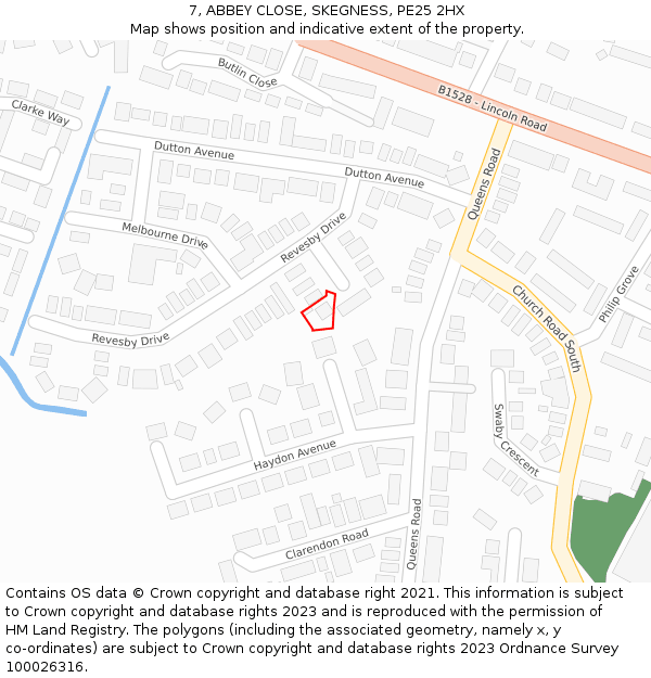 7, ABBEY CLOSE, SKEGNESS, PE25 2HX: Location map and indicative extent of plot