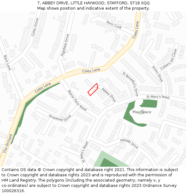 7, ABBEY DRIVE, LITTLE HAYWOOD, STAFFORD, ST18 0QQ: Location map and indicative extent of plot