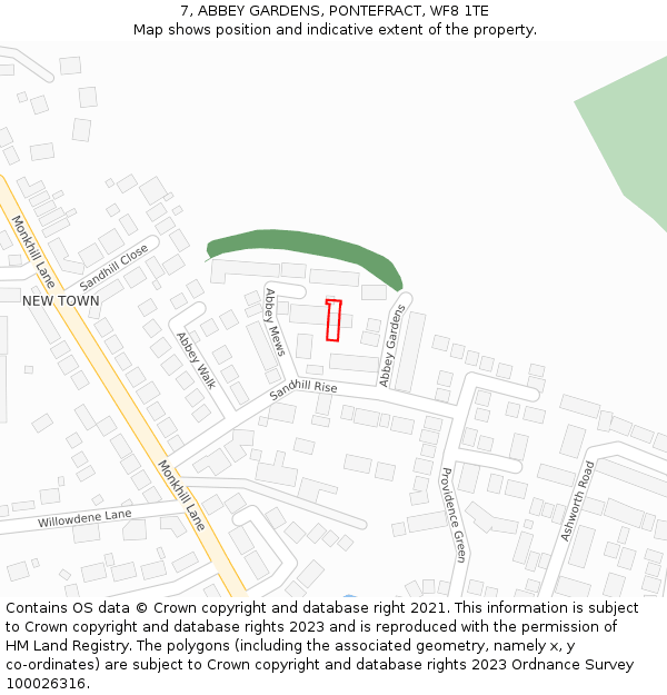 7, ABBEY GARDENS, PONTEFRACT, WF8 1TE: Location map and indicative extent of plot