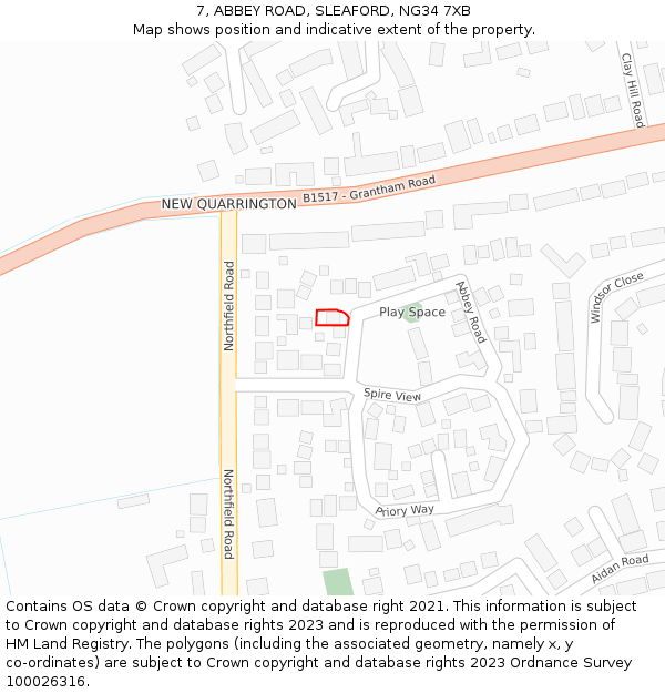 7, ABBEY ROAD, SLEAFORD, NG34 7XB: Location map and indicative extent of plot