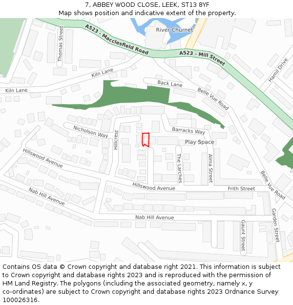 7, ABBEY WOOD CLOSE, LEEK, ST13 8YF: Location map and indicative extent of plot