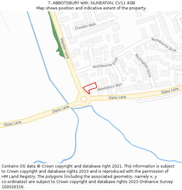 7, ABBOTSBURY WAY, NUNEATON, CV11 4GB: Location map and indicative extent of plot