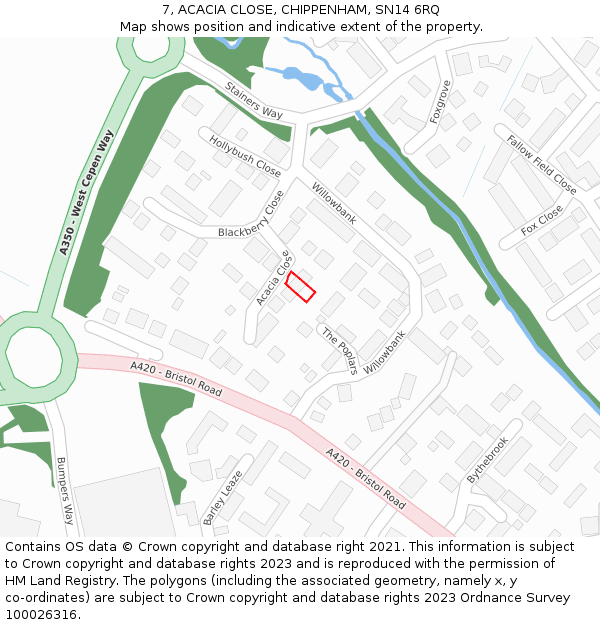 7, ACACIA CLOSE, CHIPPENHAM, SN14 6RQ: Location map and indicative extent of plot