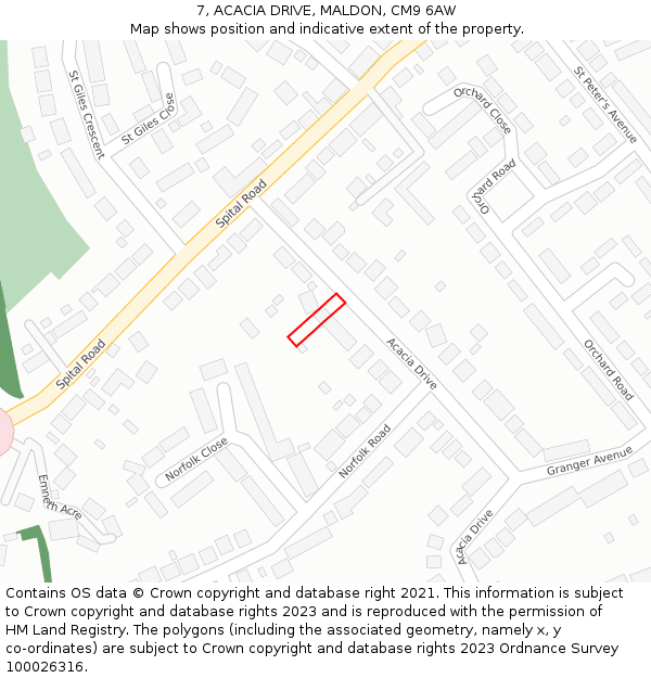 7, ACACIA DRIVE, MALDON, CM9 6AW: Location map and indicative extent of plot