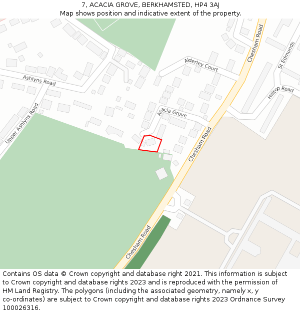 7, ACACIA GROVE, BERKHAMSTED, HP4 3AJ: Location map and indicative extent of plot