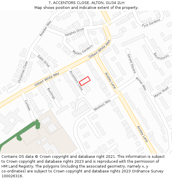 7, ACCENTORS CLOSE, ALTON, GU34 2LH: Location map and indicative extent of plot