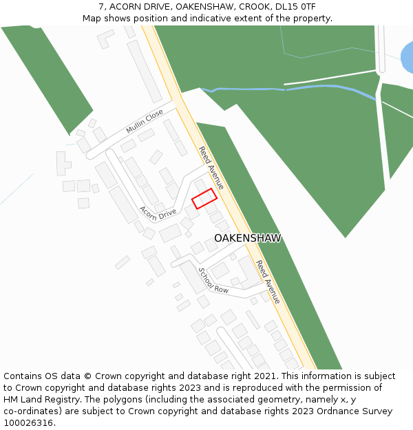 7, ACORN DRIVE, OAKENSHAW, CROOK, DL15 0TF: Location map and indicative extent of plot