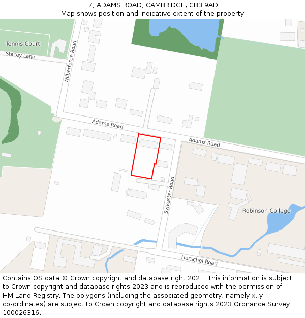 7, ADAMS ROAD, CAMBRIDGE, CB3 9AD: Location map and indicative extent of plot