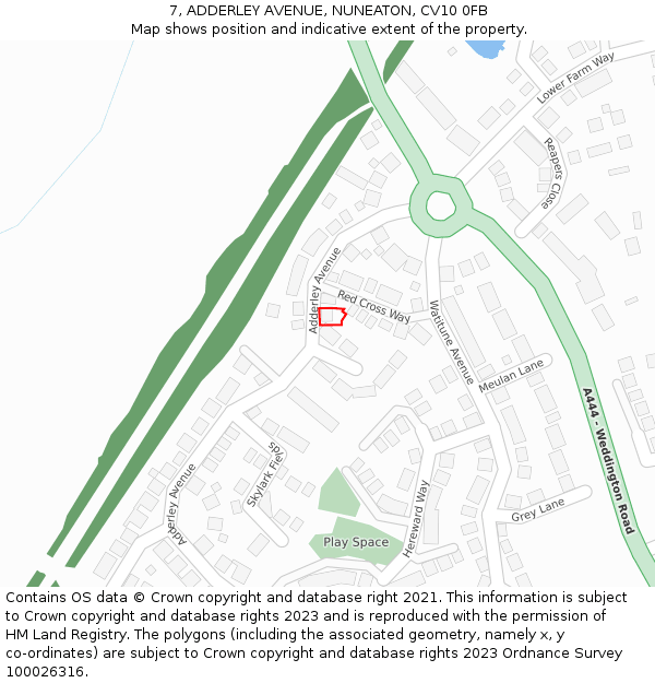7, ADDERLEY AVENUE, NUNEATON, CV10 0FB: Location map and indicative extent of plot