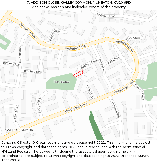 7, ADDISON CLOSE, GALLEY COMMON, NUNEATON, CV10 9RD: Location map and indicative extent of plot